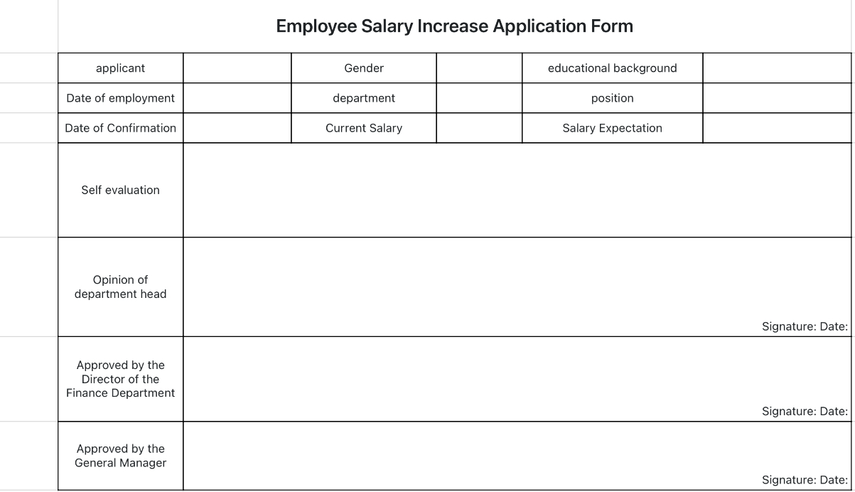 Employee salary increase application form 1